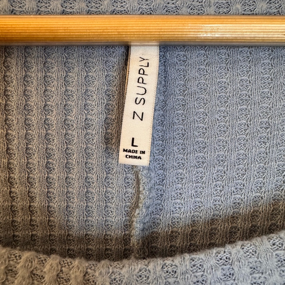 Z Supply Light Blue Tie-Front Waffle Knit Top - Picture 4 of 6